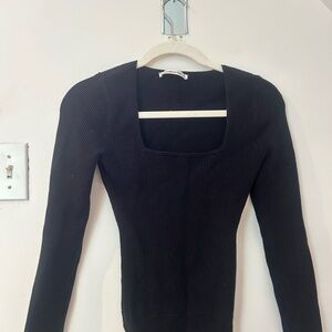 Black Ribbed Long Sleeve Top